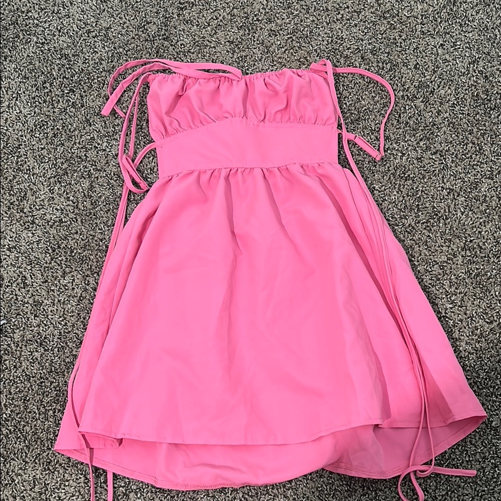 Pink Sleeveless Dress with Tie Straps (small)